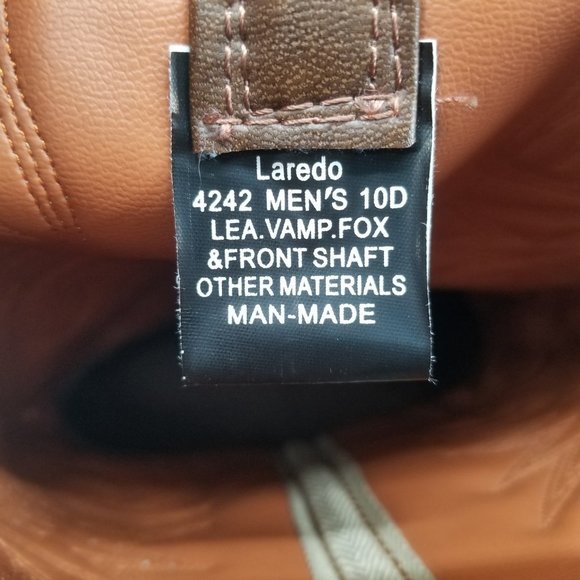 Laredo Paris 4242 Men's Brown Leather Western Cowboy Vamp Boots size 10D - Picture 12 of 12